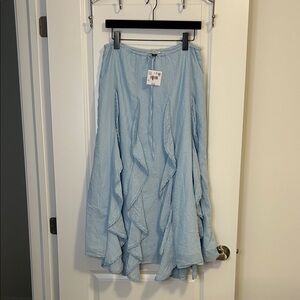 100% Cotton Light Blue Ruffle Maxi Skirt